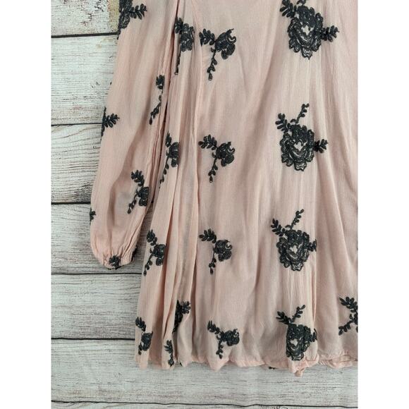 Free People Floral Embroidered Open Back Mini Dress Womens Medium Pink Gray - Picture 5 of 12